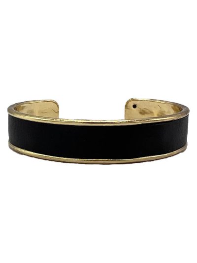 Bracelet cuff ajustable doré avec cuir de pomme noir collection exclusive Kara x Sanana Mélodie 2 Kara Bijoux-1