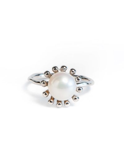 Bague argent fleur avec une perle d'eau douce blanche Blanche 2 Collection de Noël 2022 Kara Bijoux-1