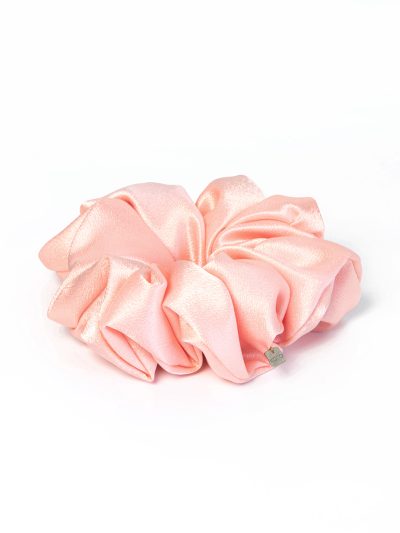 Chouchou fluffy satiné couleur rose pêche accessoires Collection de Noël 2022 Magie 10 Kara Bijoux