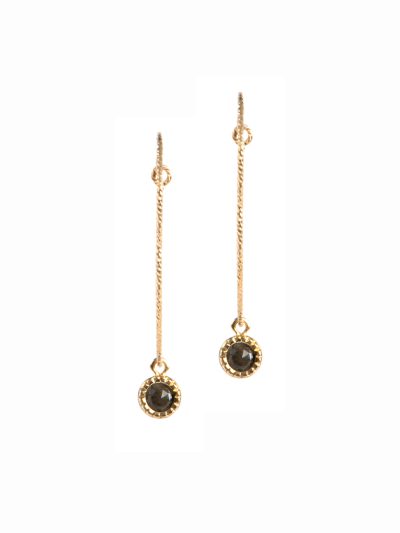 Boucles d'oreilles anneaux minces or rempli effet sparkle avec mini pierre labradorite noire Elsa 6 Kara Bijoux-2