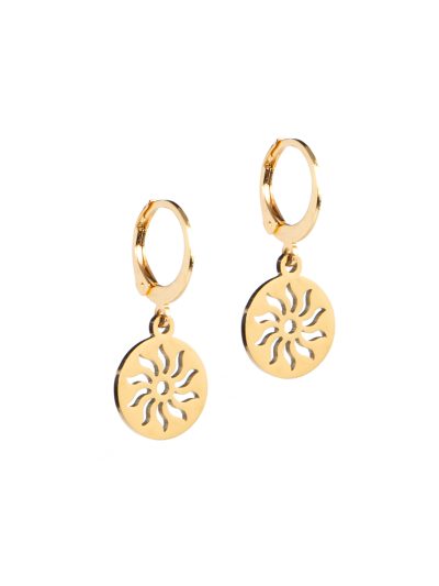 Boucles d'oreilles en acier inoxydable or avec pendentifs design soleil Ivy 2 Collection Printemps-été 2023 Kara Bijoux-1