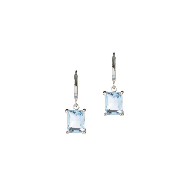 Boucles d'oreilles anneaux fermés placage rhodium avec pierre en verre rectangulaire de couleur bleu pâle Victoria 1 Collection Printemps-Été 2023 Kara Bijoux-3