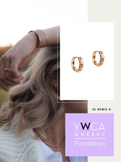 Boucles d'oreilles anneaux or rempli 18K avec cristaux multicolores coup de coeur Rachelle 2 collection entrepreneure 2023-2024 Kara Bijoux