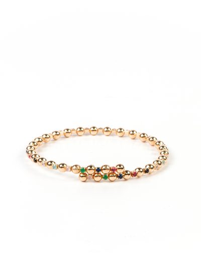 Bracelet bangle souple ajustable or rempli 18K avec billes et cristaux multicolores Fiona 2 collection hiver et Noël 2023 Kara Bijoux