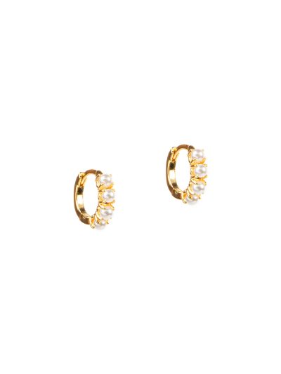 Boucles d'oreilles mini anneaux plaqués or 14K avec petites perles blanches Ollie 3 Kara Bijoux-1