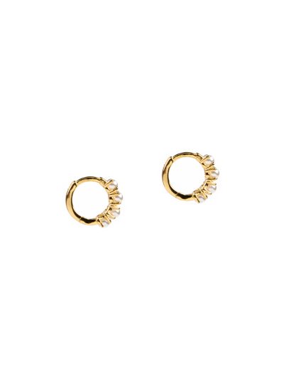Boucles d'oreilles mini anneaux plaqués or 14K avec petites perles blanches Ollie 3 Kara Bijoux-2